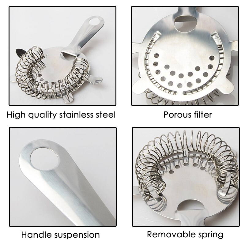 4-Prong Bar Strainer Stainless Steel Cocktail Strainer Cocktail Shaker Bar Accessories for Bartenders and Mixologists for Home