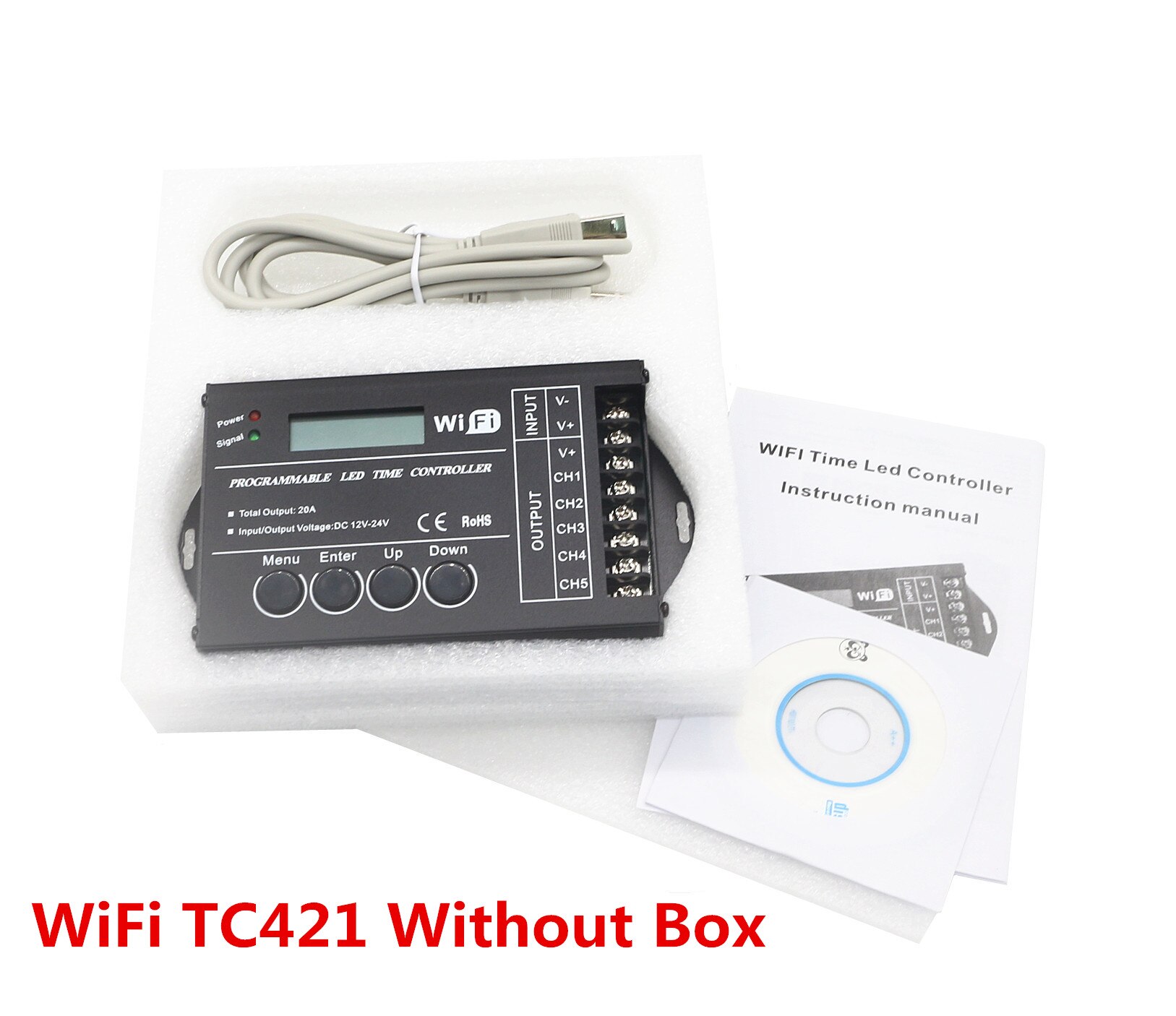 WiFi Time Programmable RGB LED Controller TC421 TC420 Time LED Controller DC12V/24V 5 Channel Total Output 20A LED Strip Dimmer: TC421-no box