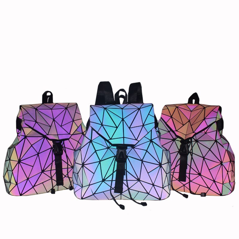 Mochila holográfica con formas geométricas para mujer, bolso escolar para adolescente,
