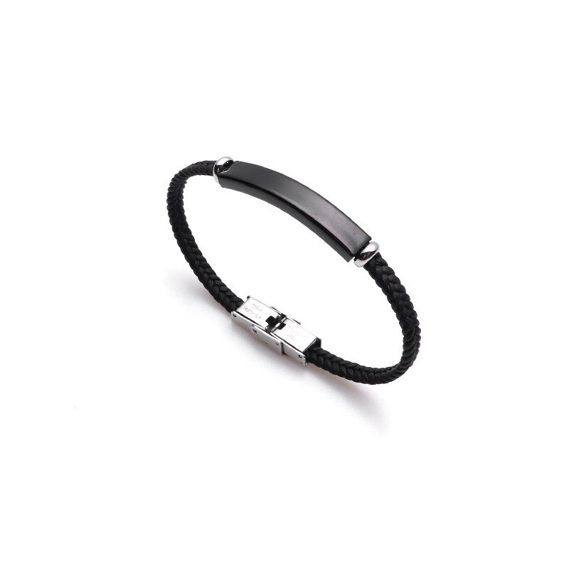 Punk Men Jewelry Black Braided Leather Bracelet Black/Silver Color Stainless Steel Charm Buckle Bangles Women: Black-2