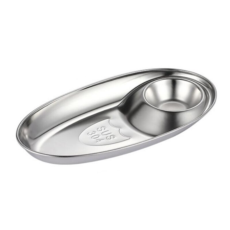 Kitchen Vegetable Plate Stainless Steel Fast Food Oval Sushi Shrimp Dumpling Kimchi BBQ Fast Food Seasoning Plate: small