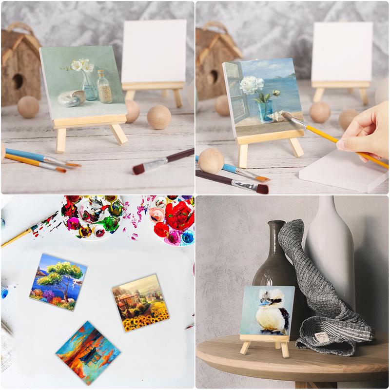 10 Sets Canvas and Easel Set Natural Easel Set Painting Craft Drawing Kit for Artist Hobby Painter