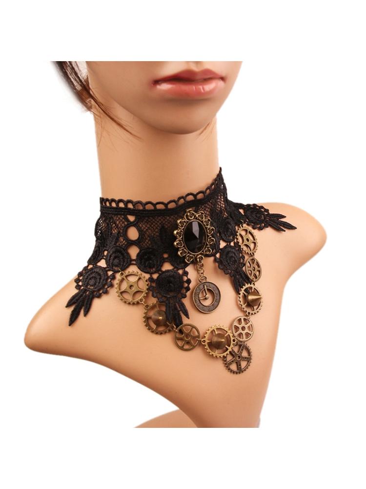Choker ketting voor steampunk halloween punk kostuumfeest retro tandwielklok  r2le
