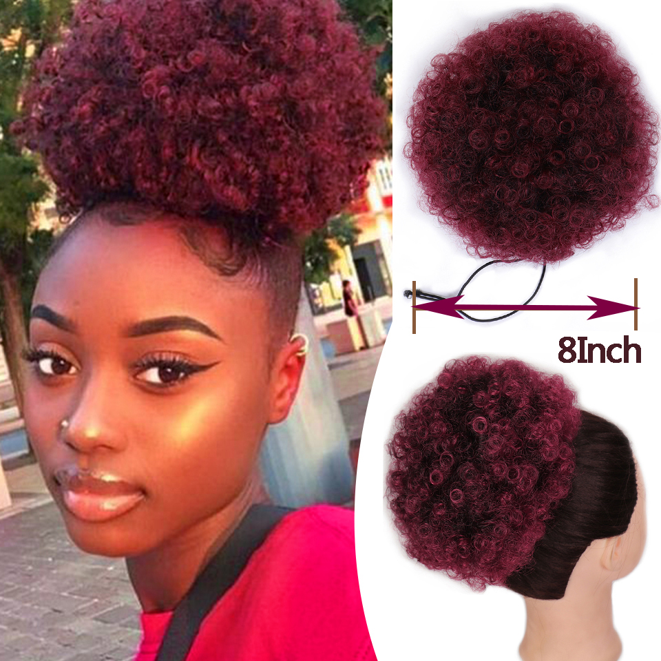 QUEENYANG Synthetic Drawstring African Fluffy Artificial Afro Puff Bun Puffs Ponytails Bun Wrap Natural Black Hair Extensions: F6-336