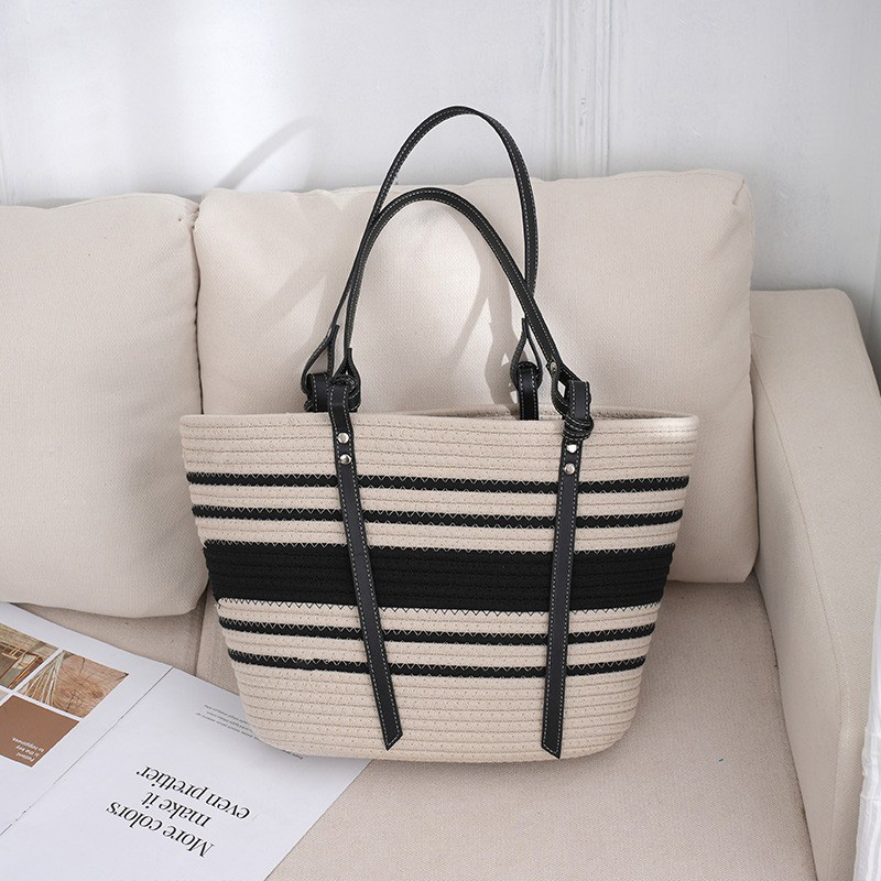 Bohemian Stijl Strandtassen Hoge Capaciteit Handgemaakte Stro Handtas Bakken Casual Reis Strandtas Boodschappentassen Portemonnee Damestas: Beige