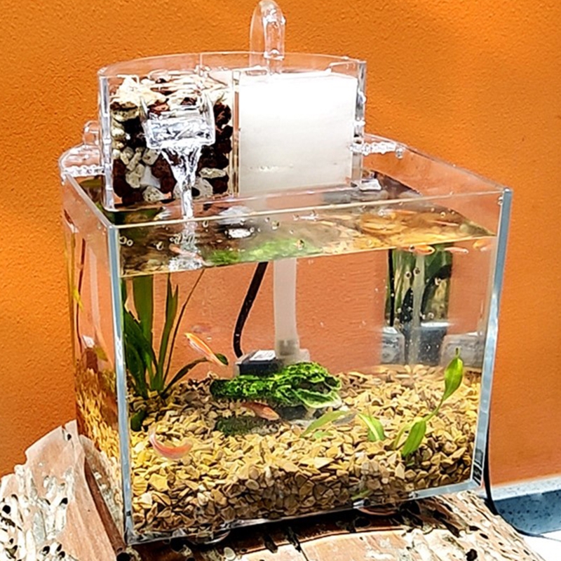 Mini acuario de acrílico Pez transparente, pecera portátil de escritorio para Betta Tropical Starter S17 21,