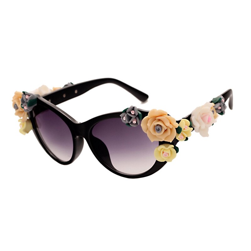 Charmerende flower cat eye solbriller kvinder oculos vintage cat eye briller mærke herre briller nuancer  uv400 o259: C6 blank