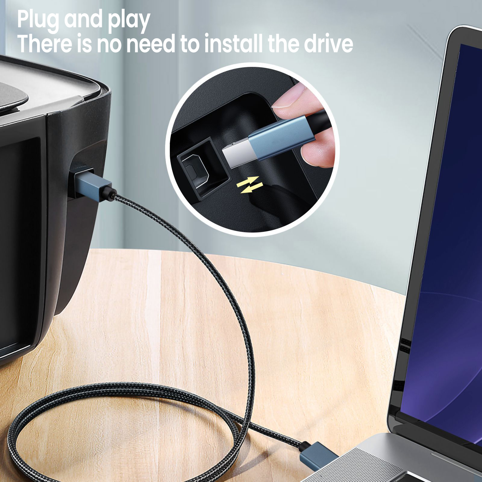 Usb C Naar Usb B 2.0 Printer Kabel Gevlochten Printer Scanner Snoer Voor Macbook Pro Air Epson Hp Canon Samsung printer Scanner 1//2/3M
