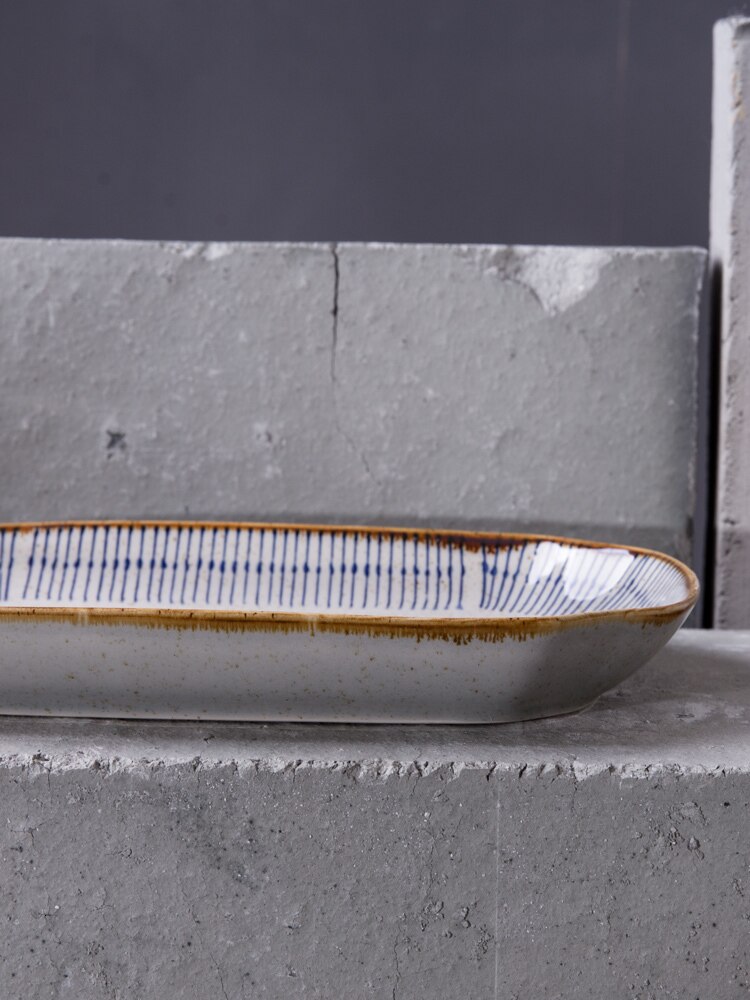 Ceramic dishes, household rectangular Western dishes Large steamed fish plate grilled fish plate microwave oven