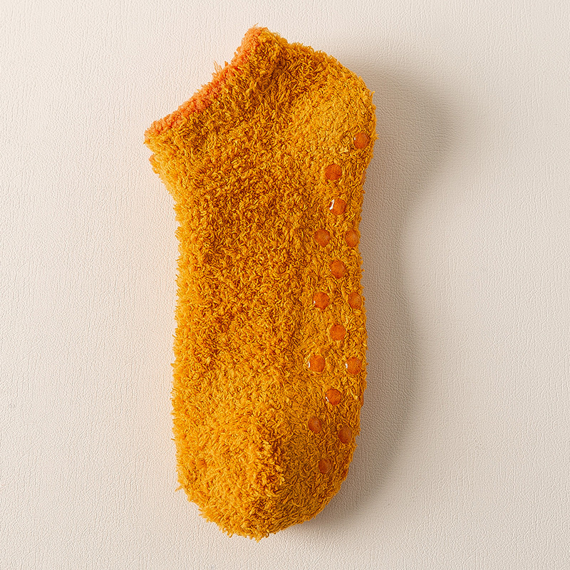 Women's Slouch Socks Women Thickened Coral Fleece Warm Indoor Floor Silicone Non-slip Invisible Cotton Boat Socks Hipster: Yellow