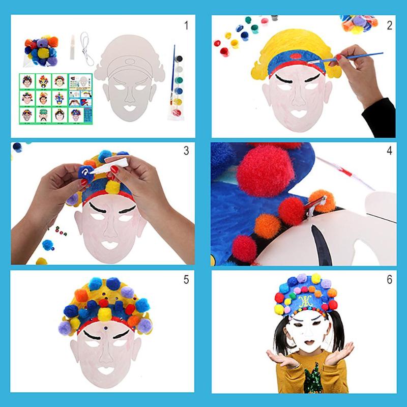 Kids Diy Kunst Schilderij Gereedschap Speelgoed Peking Opera Kleuring Masker Kinderen Educatief Grappige Set Kleuterschool Handleiding