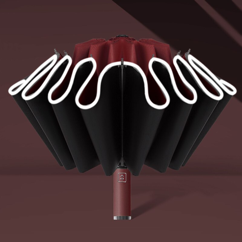 Automatic Folding Strong Umbrella for Men Women Windproof 12Ribs Reverse Umbrella Wind Resistant Trip inverted Rain Umbrella: Automatic red