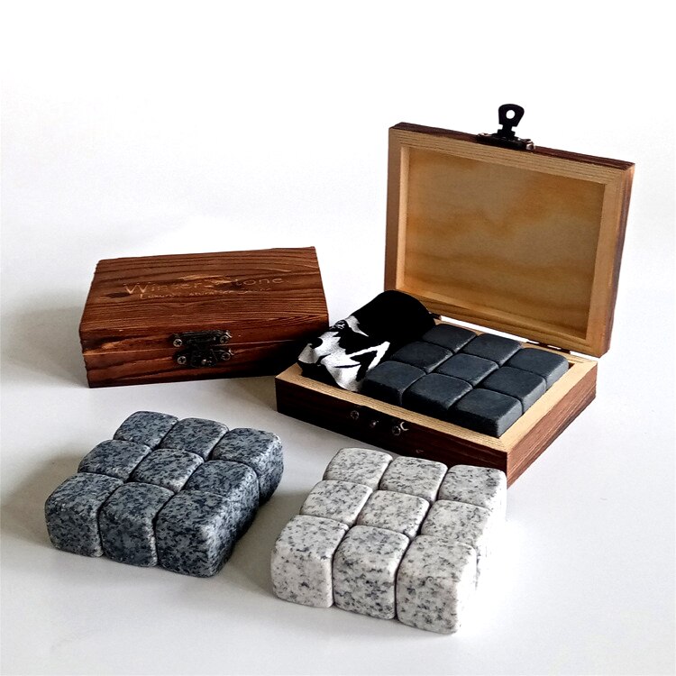 Whiskey Stones Set - 9 Graniet Chilling Stones Whisky Rocks-Herbruikbare Ijsblokjes Met Tang Stopper - Best drinken: White suit-9 pcs