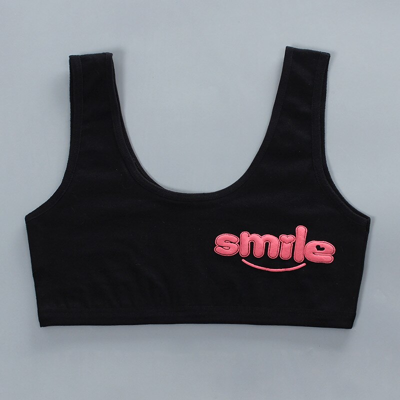 10PC Bra for Girls 12Year Old Teen Crop Top Smile Printed Bra Children Sport Training Bras 8-14 10 Kids Vest Underwear Puberty: black