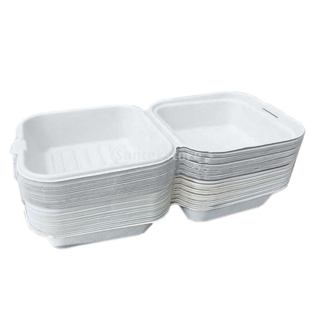 Boîte à Bento jetable , stockage des repas, préparation des aliments, boîte à déjeuner, salade de fruits, Hamburger, gâteau, emballage: White 50pcs