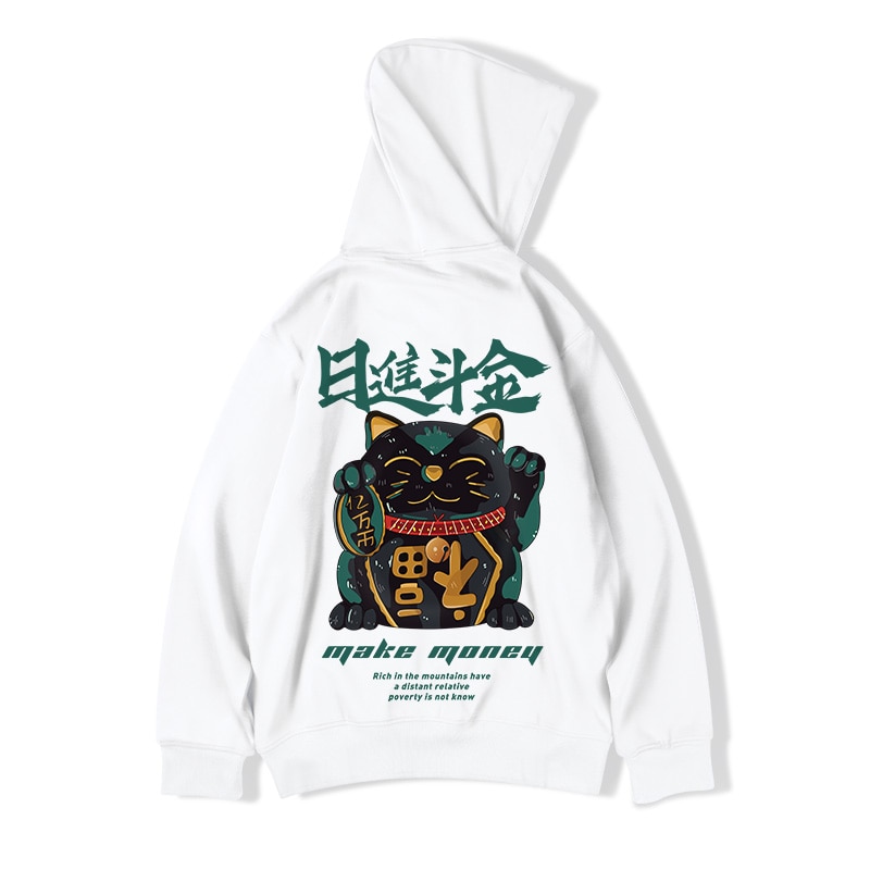 Zazomde vinter løse hættetrøjer mænd hip hop sweatshirt plutus cat print mænd pullover tegneserie oversize hættetrøje high street sweatshirt: Hvid / Xxxl