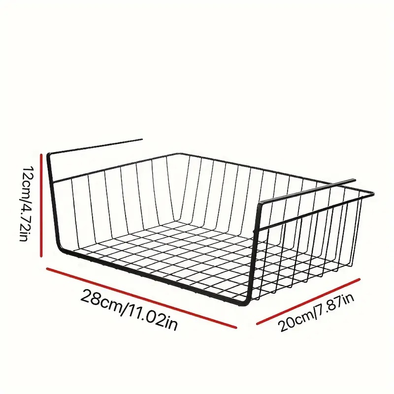 1pc White/Black Hanging Net Basket Iron Material Large Capacity Hanging Under Cabinet Wall Wardrobe Storage Basket Kitchen Tools
