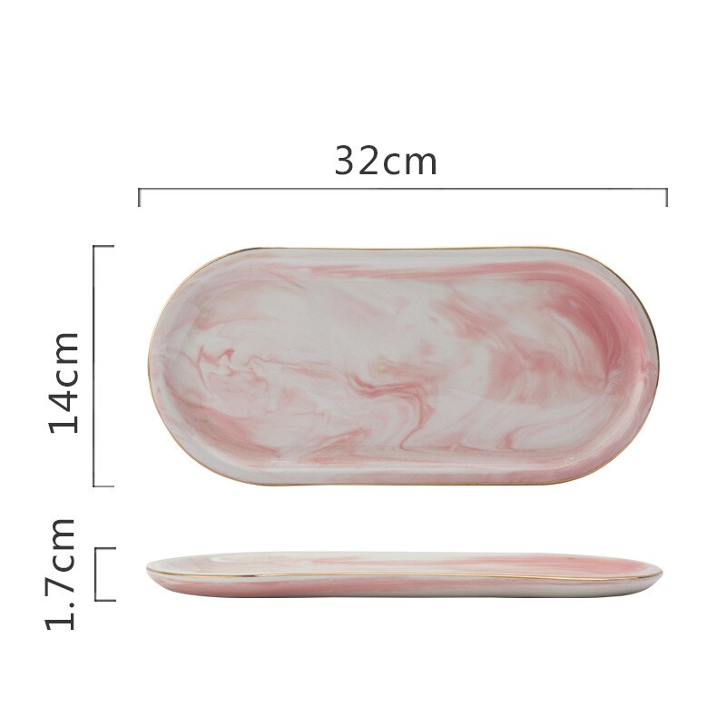 Nordic Marble Pattern Ceramic Storage Plate Kitchen Food Display Tray Rectangular Desktop Organizer: style2 L