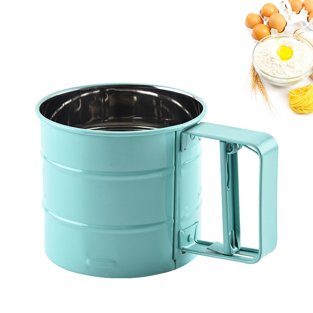 Rvs handbediende spuiten verf meel zeef bakken tools handleiding zeef cup huishouden keuken bakken gebak gereedschap