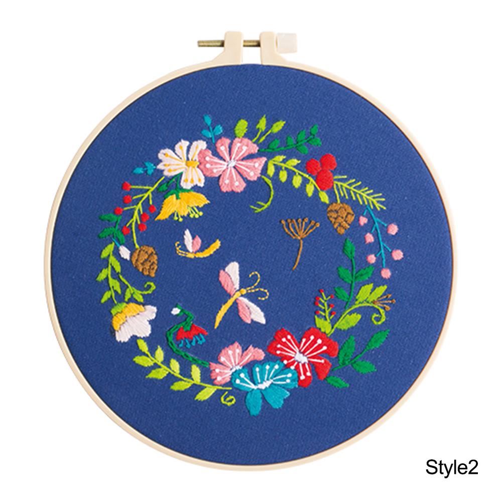 DIY Stamped Embroidery Kit For Starter Flowers Butterfly Pattern Embroidery Cloth Color Threads Tools Kit 20x20cm: 5