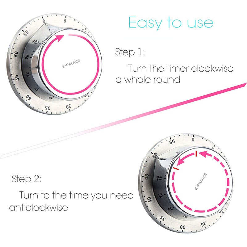 2022 Gadget Timer Kitchen Timer Mechanical Alarm Clock Timer Retro Stainless Steel Time Cooking Food Tools Home Countdown