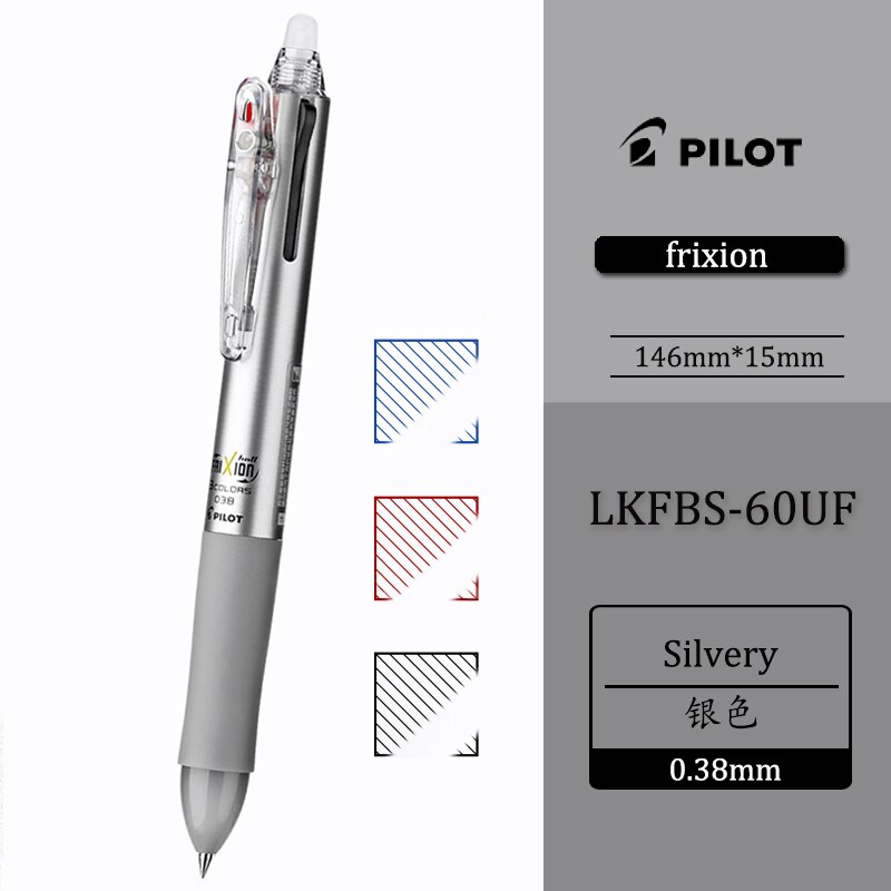 1 stk pilot frixion penn 3 in 1 slettbar gel penn multi farger lkfb -60ef /uf 0.5 / 0.38 mm pastellfarger: 0.38 sølv