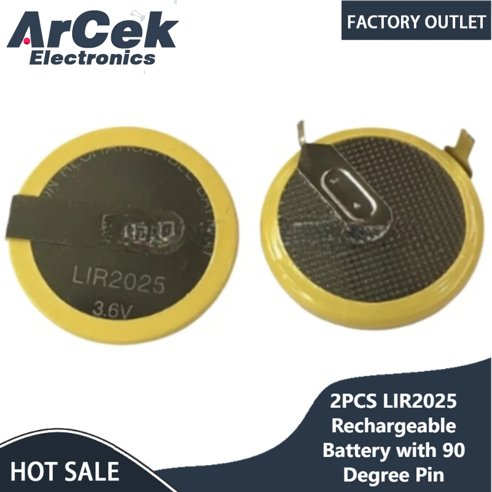 2PCS LIR2025 Rechargeable Battery with 90 Degree Pin for Automobile Remote Control Key Can Replace CR2025