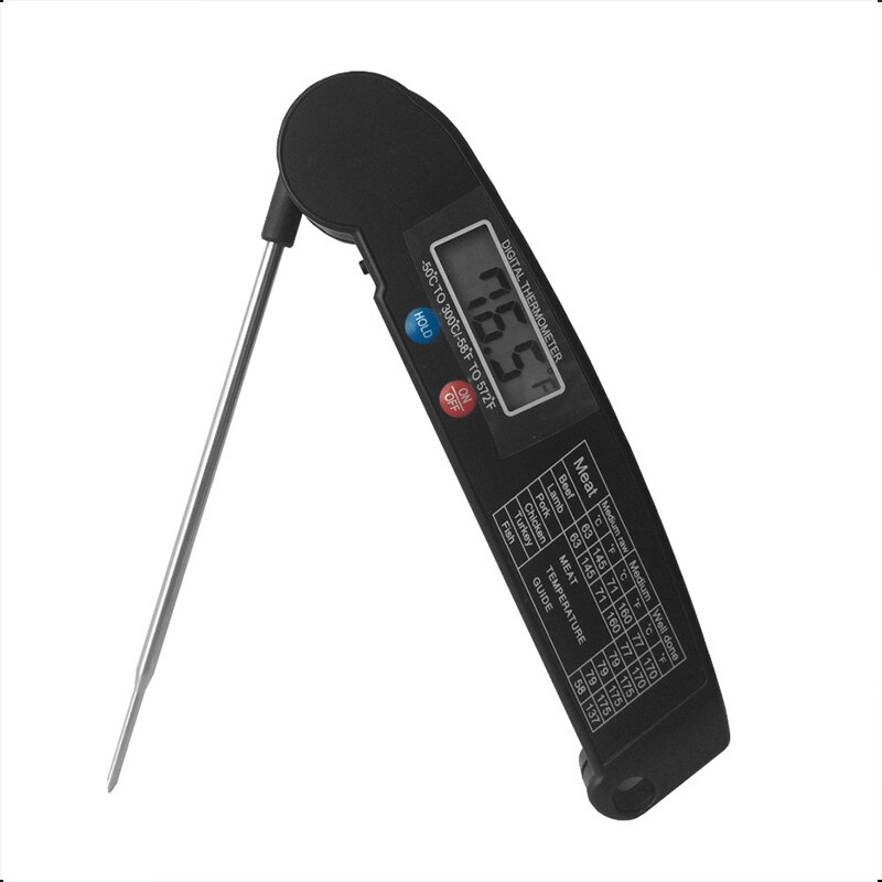 Folding Digital Kitchen Food Thermometer Meat Water Milk Cooking Probe BBQ Electronic Oven Thermometer Waterproof Tools: Regular Type-Black