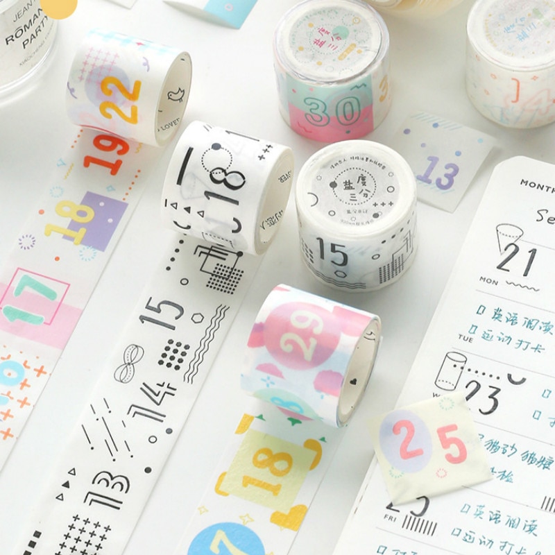 4 Ontwerpen Gemengde Totaal 12 Rolls Kleurrijke Nummers Thema Washi Tapes Set 30Mm * 3M Diy planner Journal Decoratie Benodigdheden