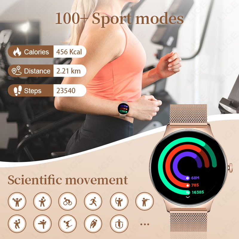 LIGE Nuovo Astuto Della Vigilanza Delle Signore 466*466 AMOLED HD Schermo Braccialetto di Salute delle Donne Quadranti Personalizzati Chiamata Bluetooth Sport Smartwatch Delle Donne