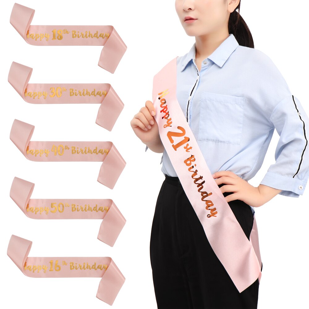 Birthday Funny Sash Rose Gold DIY Ribbon Women Party Decoration Happy 18/21/30/40/50/60 Birthday Girl Romantic Mom Favor