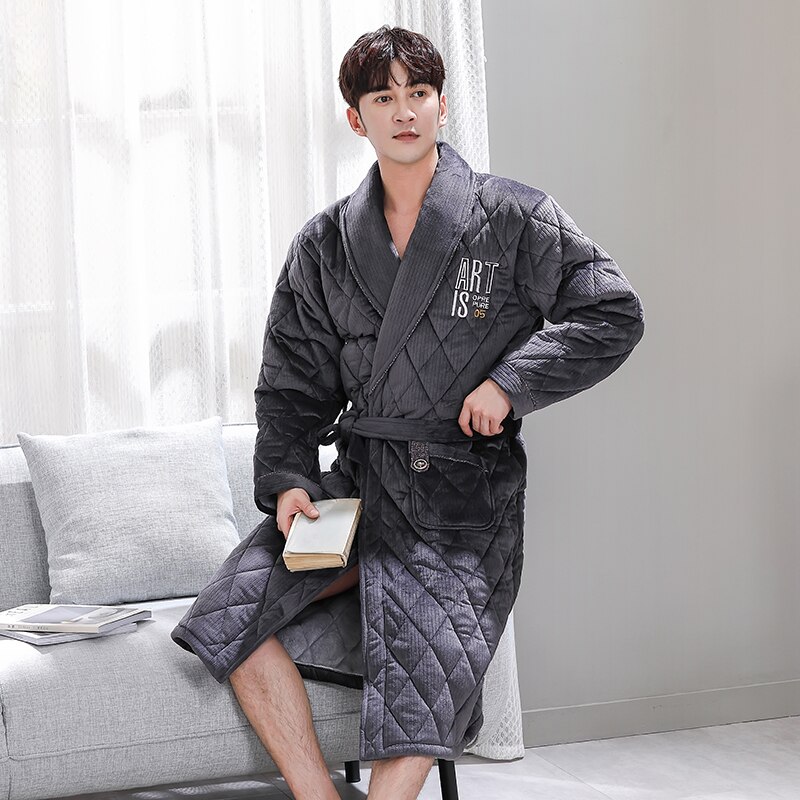Mens Thick Quilted Long Kimono Bath Robe Men Big Yards Bathrobe Masculin Winter Dressing Gown Bridegroom Robes Wedding