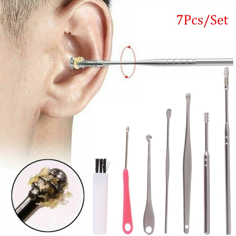 7 Stks/set Rvs Oor Picks Wax Verwijderen Curette Remover Cleaner Ear Care Tool Oor Pick Facial Beauty Tools