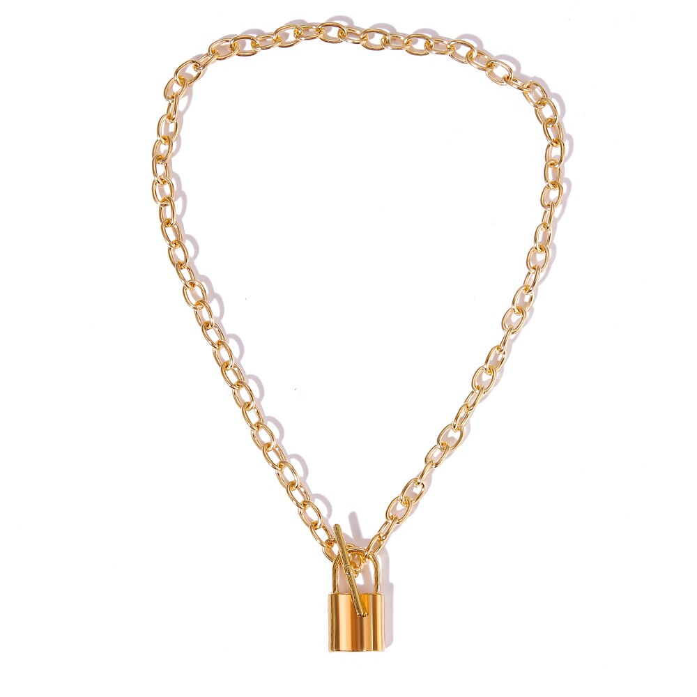 Punk choker slot ketting gelaagde ketting op de nek met slot punk sieraden vrouw sleutel hangslot hanger ketting voor vrouwen: C2310