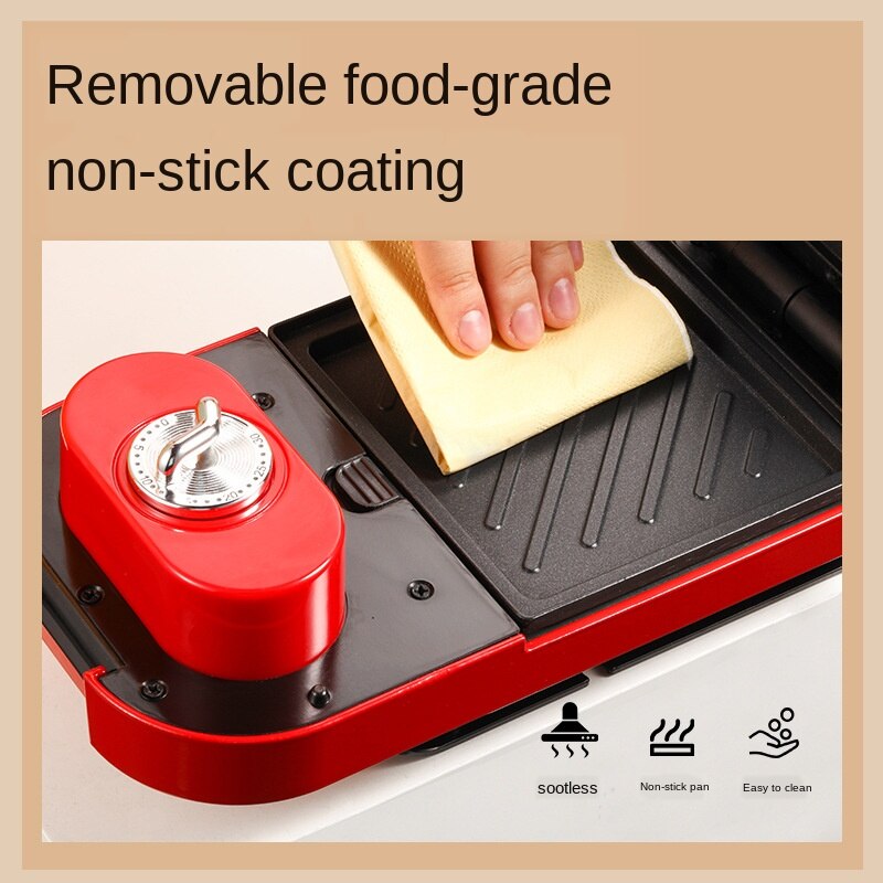 Appareil de cuisson multifonction, 220V, appareil de cuisson pour sandwichs et pain, gaufrier et douin, grille-pain rouge