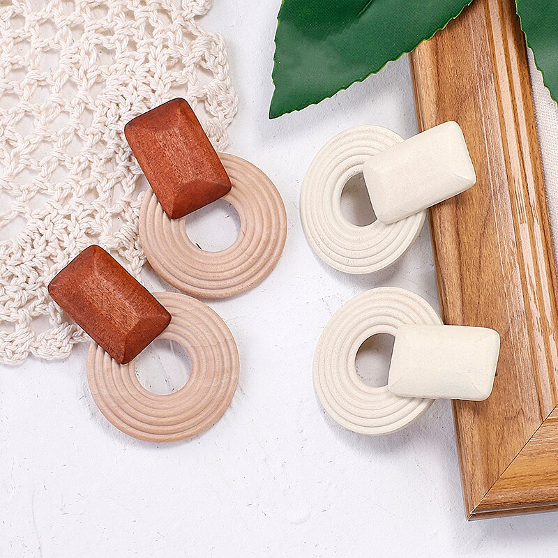 Flashbuy di Legno Splice Rotonda Ciondola Gli Orecchini Per Le Donne Piazza Geometrica Dichiarazione Orecchino Monili di Cerimonia Nuziale Alla Moda Accessori