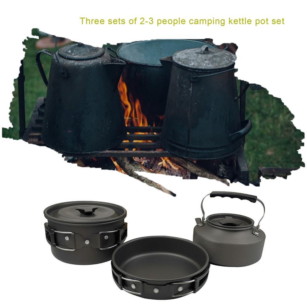 Camping Kookgerei Kit Outdoor Aluminium Koken Set Waterkoker Pan Pot Reizen Wandelen Picknick Bbq Servies Apparatuur