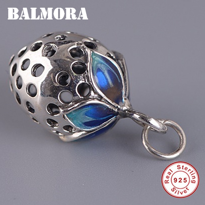 BALMORA 925 Sterling Silber Emaillieren Erdbeere Anhänger für Frauen Liebhaber Schmuck Zubehör Ohne eine Kette SY12204