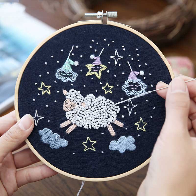 Easy DIY Cartoon Embroidery with Hoop for Beginner Needlework Cross Stitch Craft Sewing Art Painting Handmade Home Decor