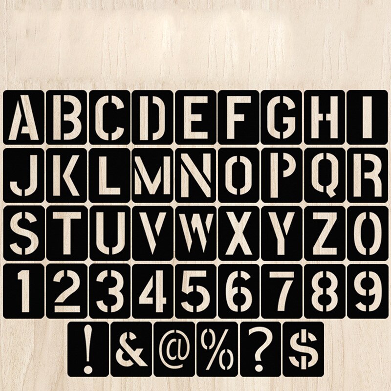 Plantilla hueca para pintura de pared, plantilla de estampado en relieve, letras, números, símbolo, PP, negro, 42 unids/set por juego