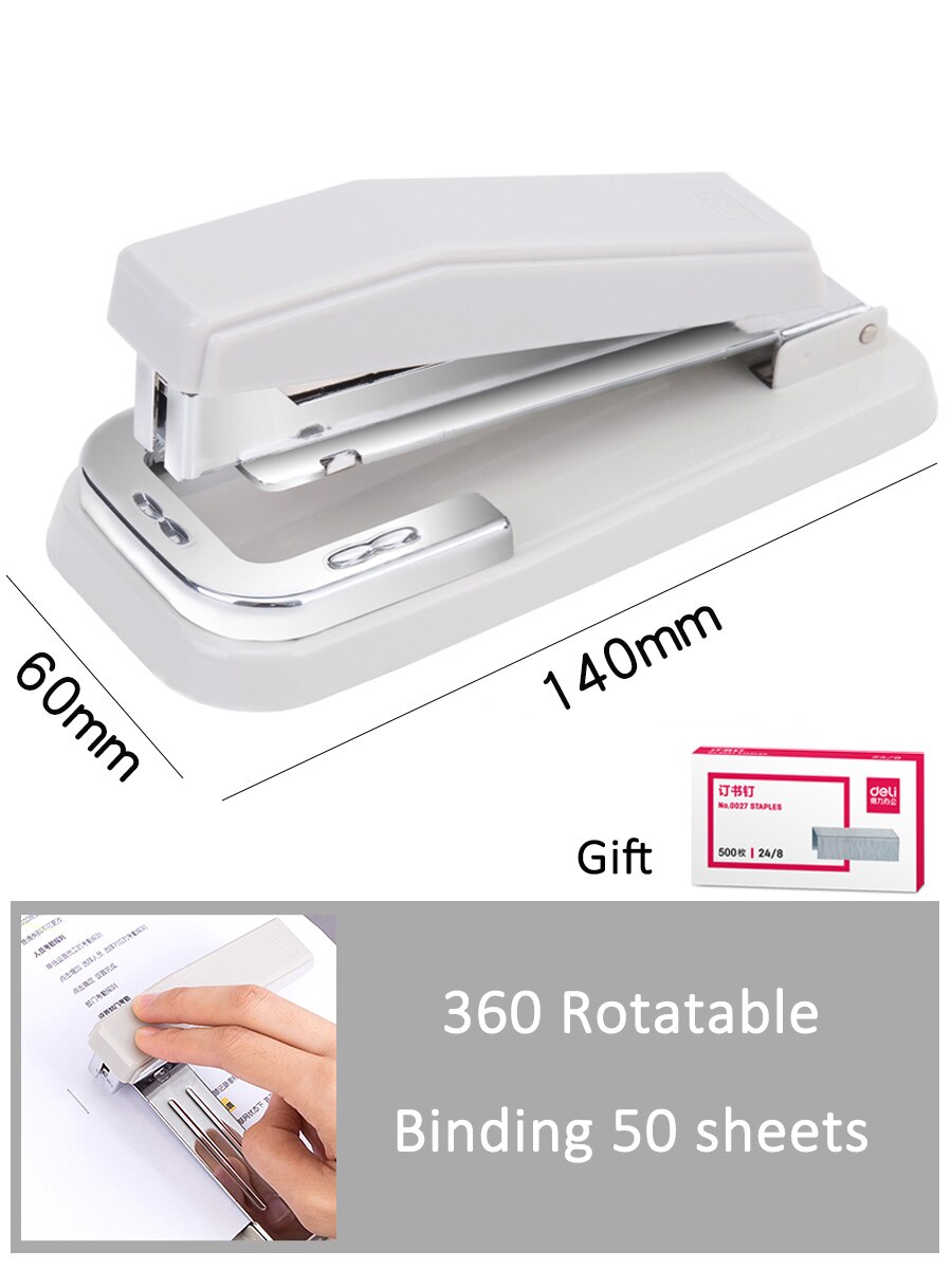 360 Rotatable Heavy Duty Stapler Standard Long Stapler Stapling Use 24/6 26/6 24/8 26/8 Staples Office Bookbinding Supplies: white
