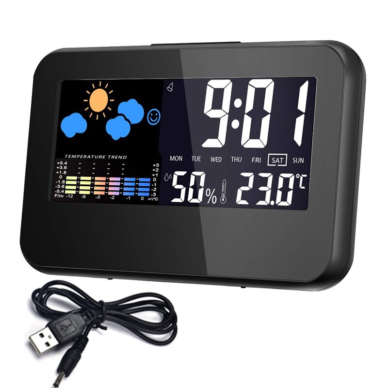 Digital LED Alarm Clock with Weather Forecast Station Colorful LCD Screen Digital Table Clock Backlight Multifunction Desk Watch