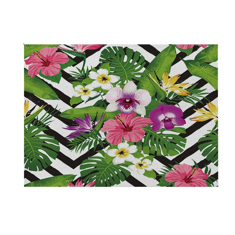 Geometrie Blumen Küche Tischset 42X32 Pflanzen Vogel Dekorative Baumwolle Leinen Tisch matt Westlichen Tischset Getränke Bahn Wasserdicht: 013
