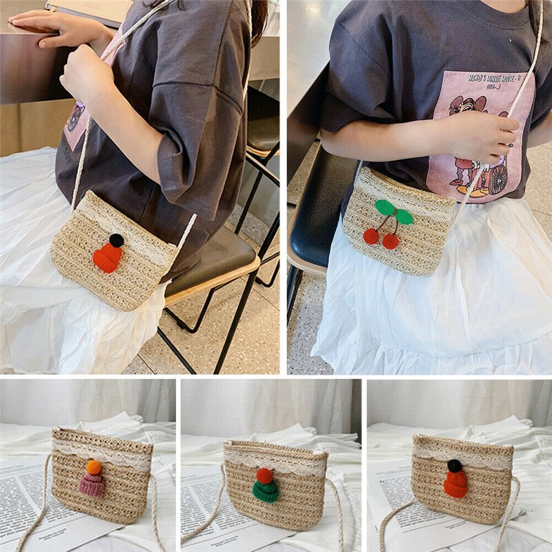 Noennavn søt småbarn baby strand messenger vesker barn barn jenter halm skulderveske håndveske crossbody veske
