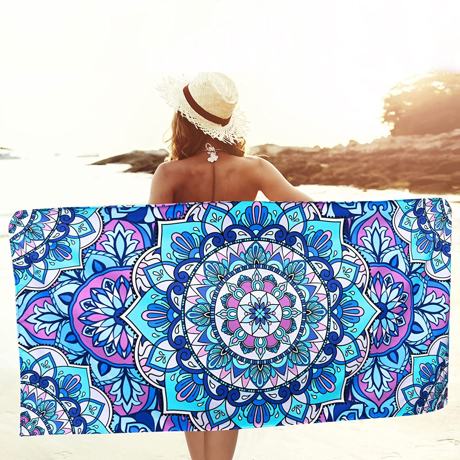 Microfiber Blau Mandala Strand Handtuch Decke dünn Leicht saugfähig schnell trocken Baden Bad Dusche Schwimmbad Handtuch Bohemien Handtücher