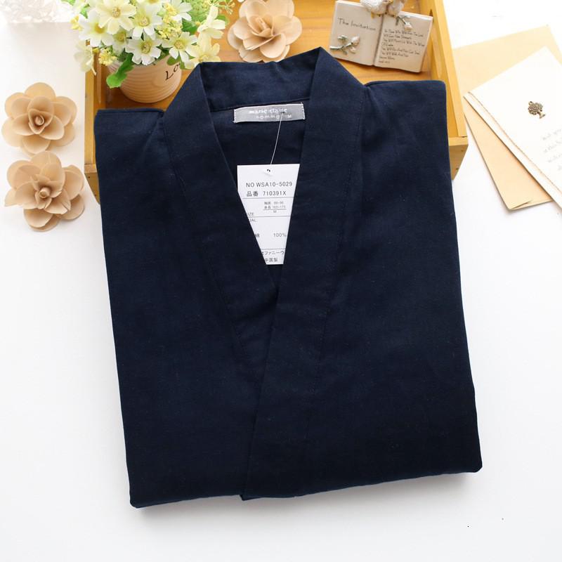 Traditionelle Japanische Pyjama einstellen Männer Baumwolle Nachtwäsche Kimono Bademantel Kleid Japan Stil Solide Kimono Haori Yukata Hause Tragen: Marine Blau / M