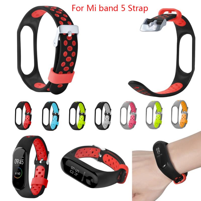Voor Mi Band 5 Band Sport Siliconen Horloge Pols Ademend Gat Gesp Pin Gesp Twee Kleuren Miband Band accessoires