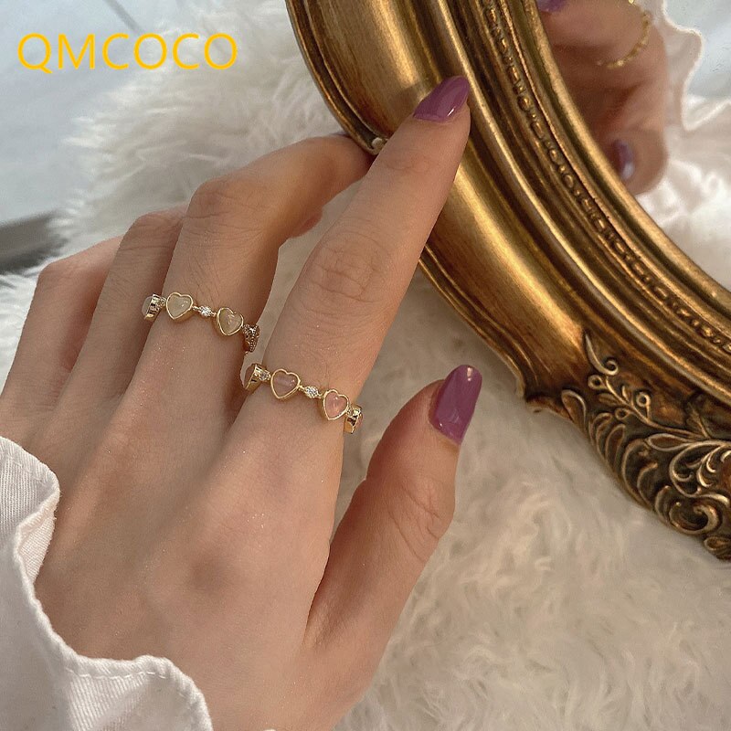 Qmcoco 925 elegante verlobungsringe in silber mit herzförmigem zirkonia, schlichtes geometrisches design, handgefertigter partyschmuck für damen