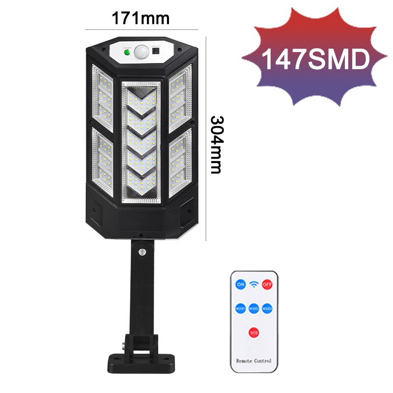 Solar LED Motion Sensor Lamp Outdoor Waterproof Garden 3 Sensing Modes Wall Light For Patio Yard Porch Balcony Fence Exterior: 147SMD