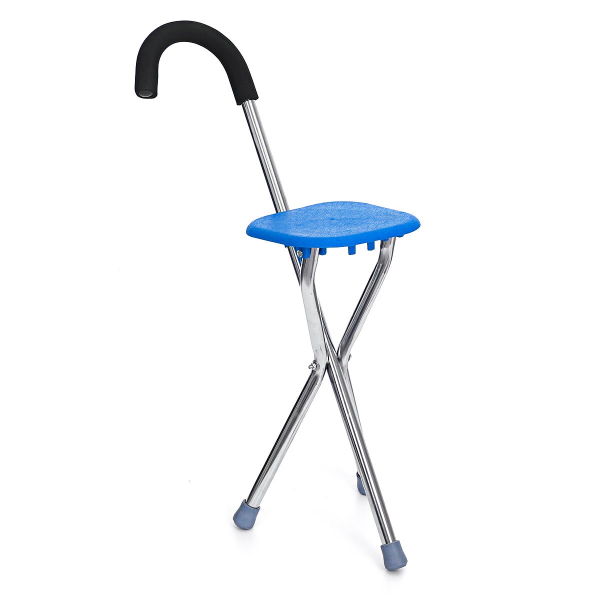 Folding Outdoor Travel Cane Seat Crutch Walking Stick Chairs Portable Tripod Stool Portable Elder Mobility Aids Tools Blue Red: Blue